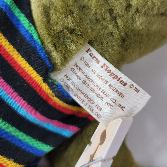 NABCO Farm Floppies Plush Green 16" With Outfit Frog Croaky McRibbits 1984 VTG - Picture 8 of 10